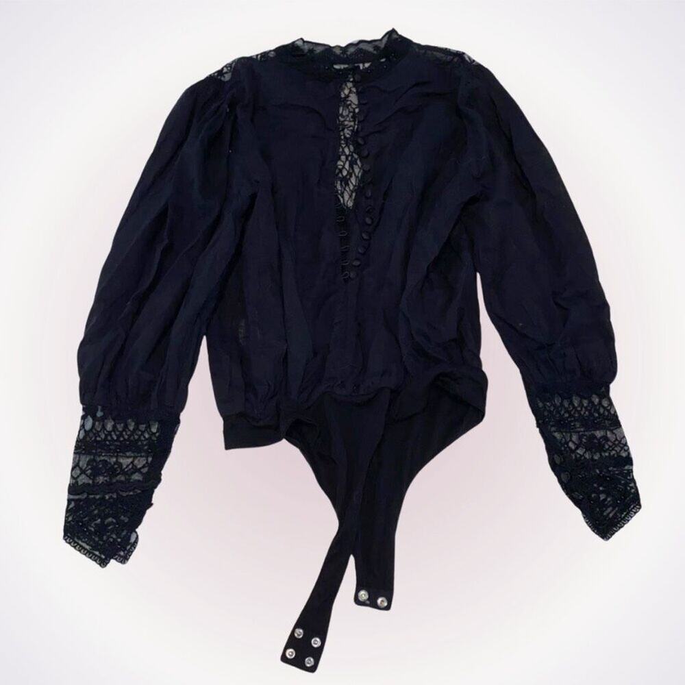 Retrofete black long sleeve lace bodysuit | Sz S